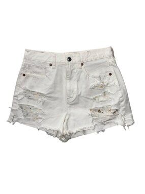 American Eagle Womens Super High Rise Mom Shorts White Size 6 Distressed Raw NWT